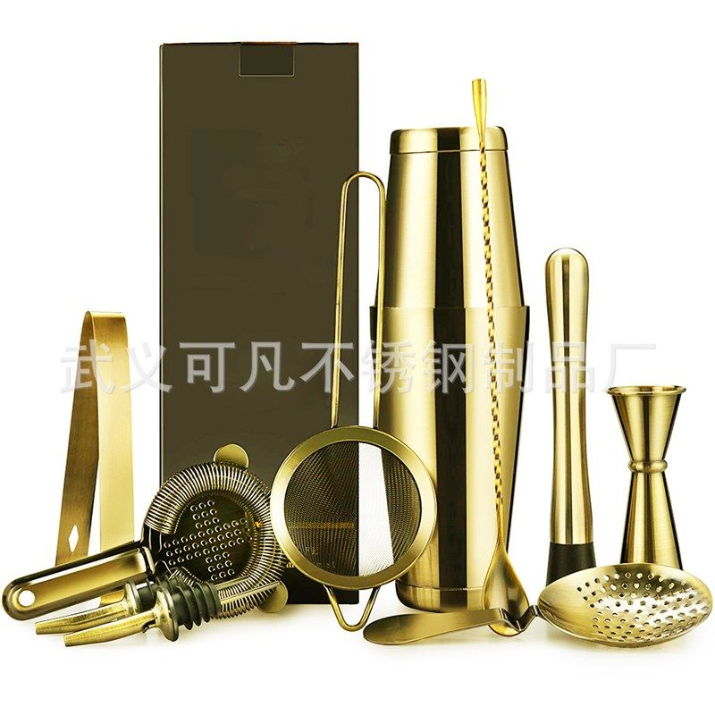 11件套不锈钢波士顿鸡尾酒调酒器套装酒吧工具套装多色可选750ml