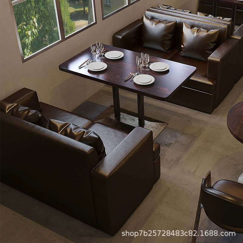 餐厅咖啡厅卡座沙发复古餐厅桌椅组合商用汉堡甜品店酒吧清吧桌椅