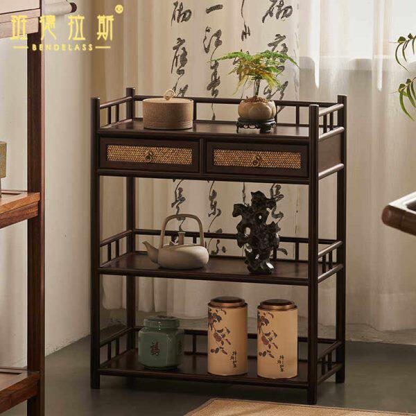家用茶柜茶具置物架柜新中式博古架客厅楠竹子茶叶储物柜边展示柜
