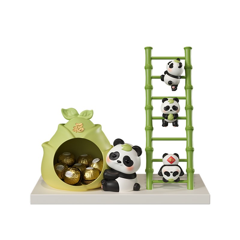 可爱熊猫玄关钥匙收纳摆件入户鞋柜置物架客厅装饰品乔迁新居礼品