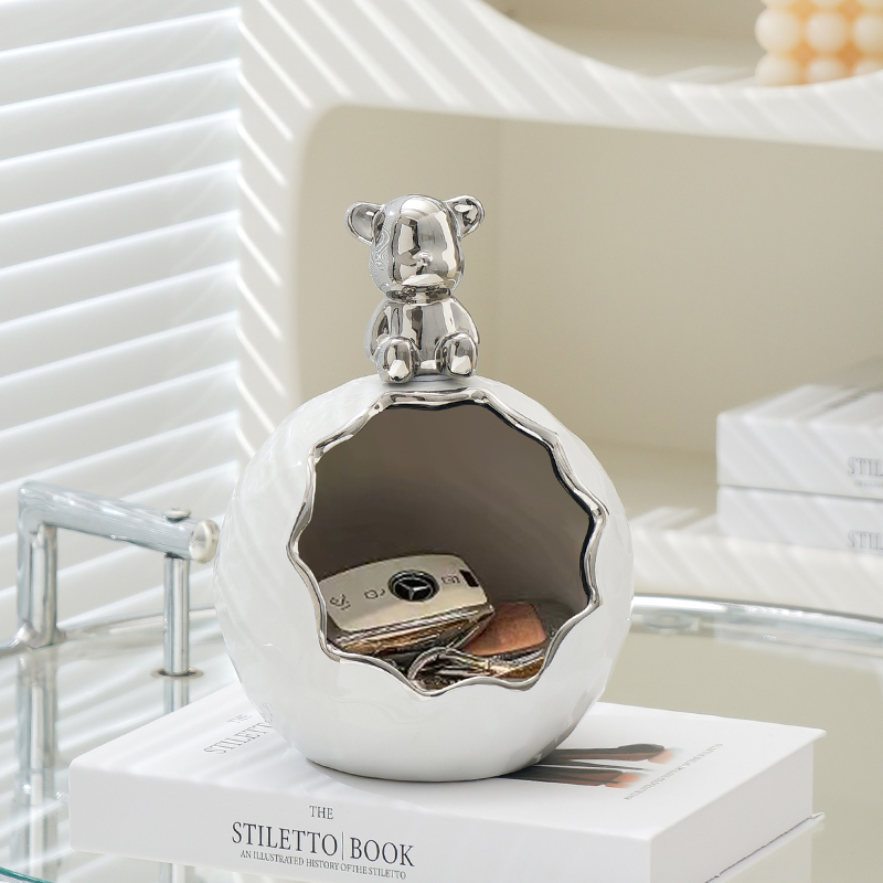 轻奢现代暴力熊钥匙收纳玄关入户鞋柜摆件客厅家居装饰品创意礼物