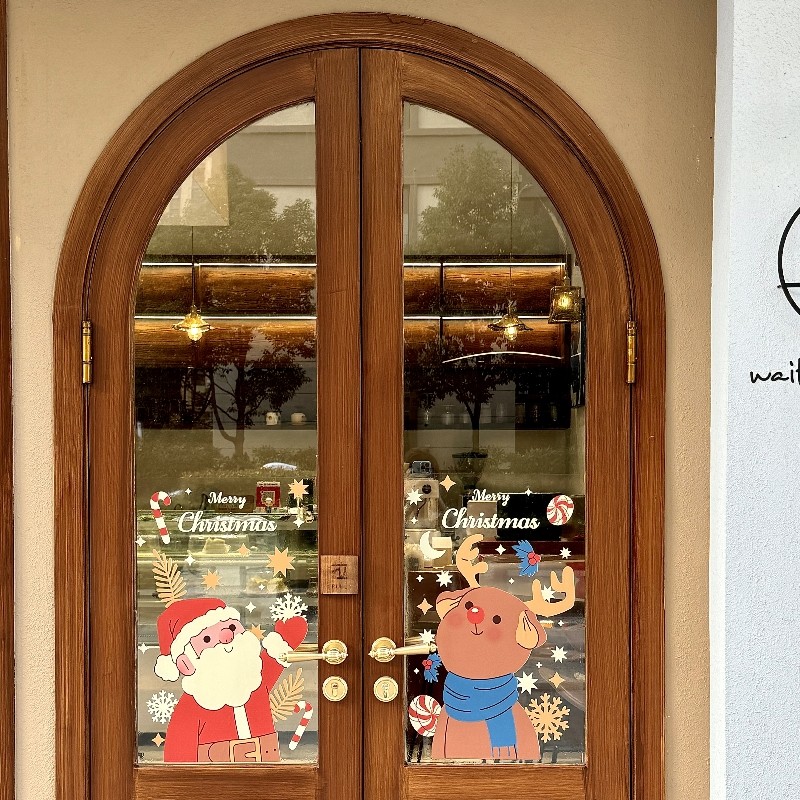 耶诞节静电贴耶诞花环装扮场景氛围布置橱窗玻璃门贴纸元旦装饰