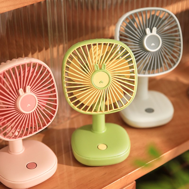 盐岛时光 牛油果绿桌面静音小风扇 小型充电办公室学生迷你台式