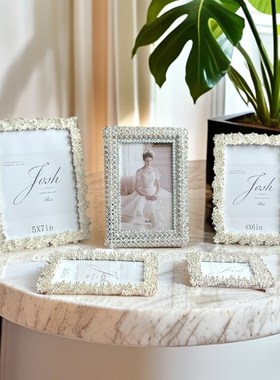 时尚创意高级感金属玻璃摆r台相框3567寸装饰珍珠水钻婚纱照片像