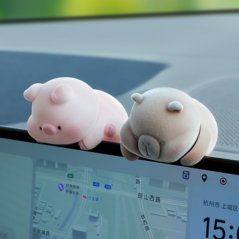 车载车内饰品汽车趴趴摆件中控台显示屏可爱解压植绒屏幕装饰挂饰