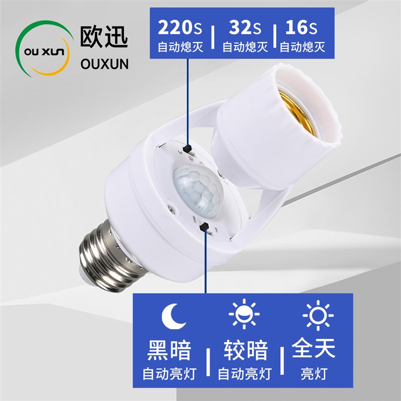 人体感应灯头微波雷达开关螺口智能楼道LED感应灯座红外线灯泡