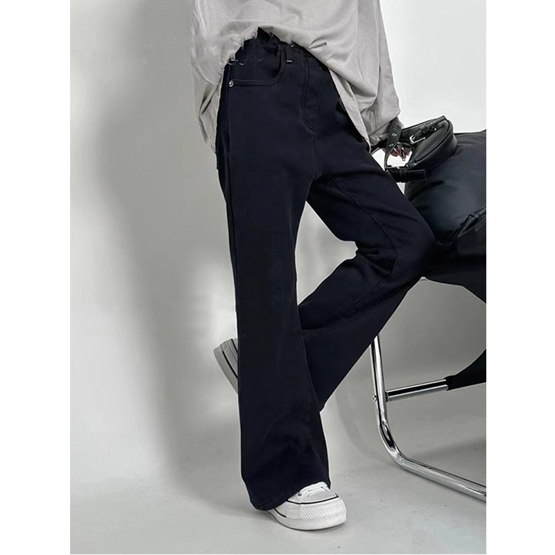 女童喇叭裤冬装加绒牛仔裤儿童直筒裤2024中大童女孩柔软阔腿长裤