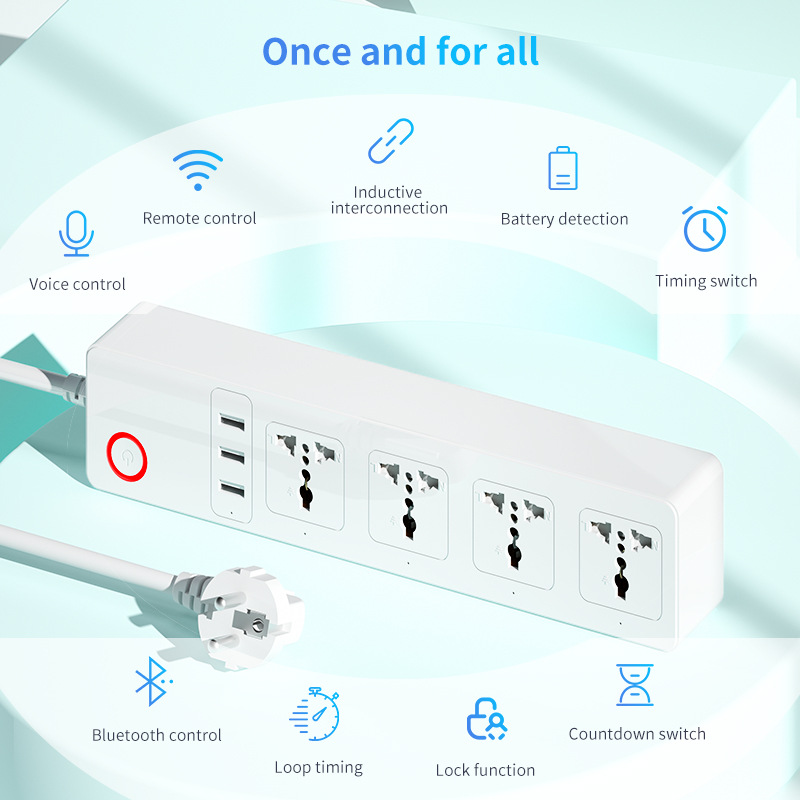 英规欧美中东五孔通用排插智能涂鸦WIFI插座语音定时家用电器插座