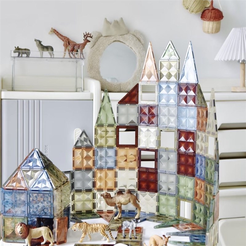 大自然色儿童磁力片钻面彩窗积木拼图益智礼物玩具