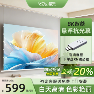 小犀牛电动投影幕布悬浮拉线小白盒家用菲涅尔抗光幕布100/120寸超高清3D/4K升降天花嵌入隐藏式壁挂投影屏幕