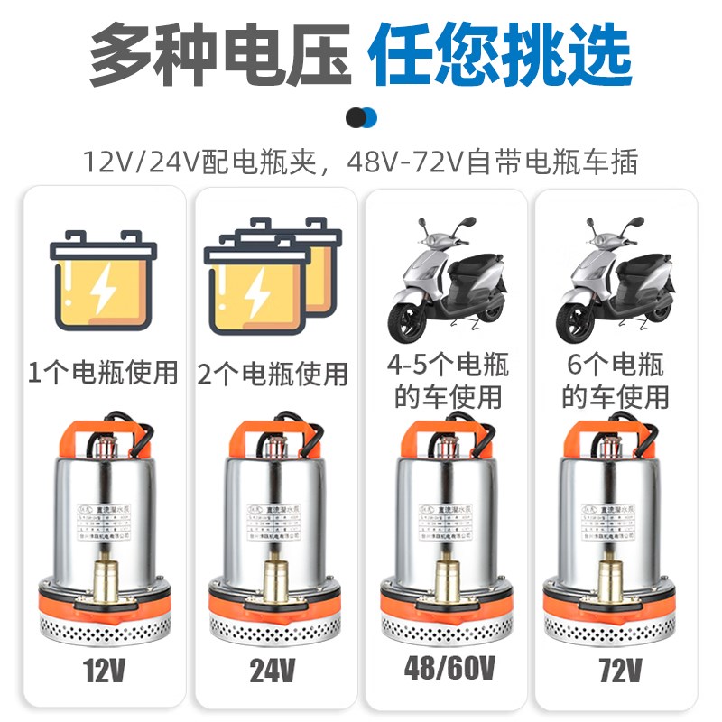 12v抽水泵72v电动车抽水泵48v60v电瓶车专用抽水泵农用直流潜水泵