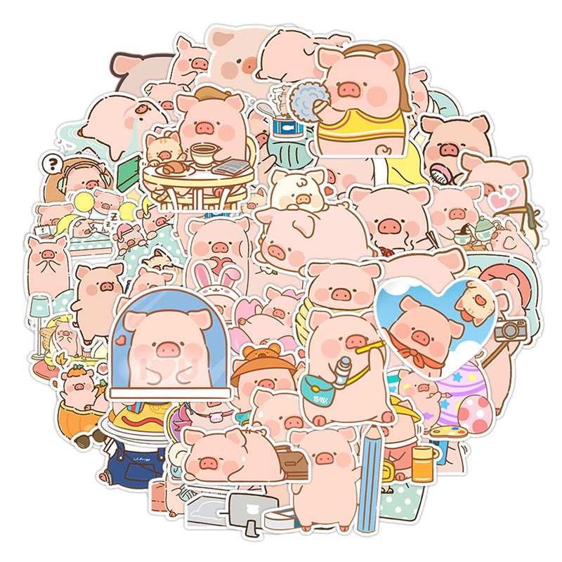 50张动画萌萌粉色小猪可爱卡通儿童礼物贴纸装饰笔记本头盔相框画