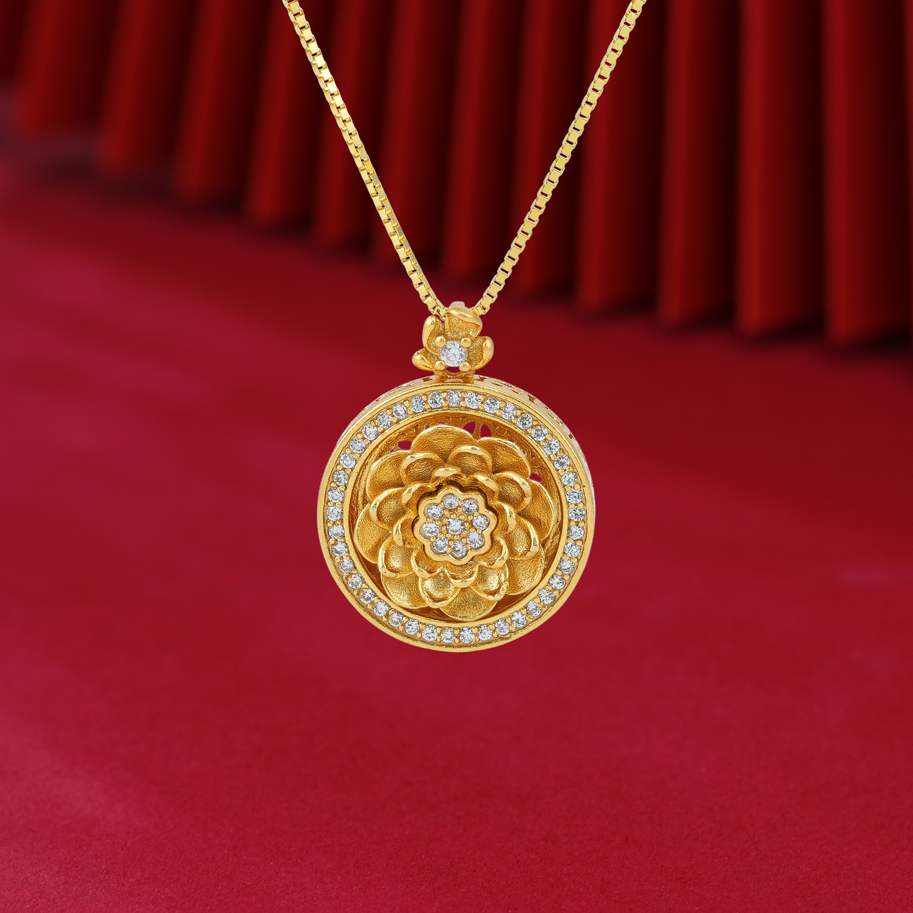 HEHM新款S925纯银牡丹花罗盘吊坠