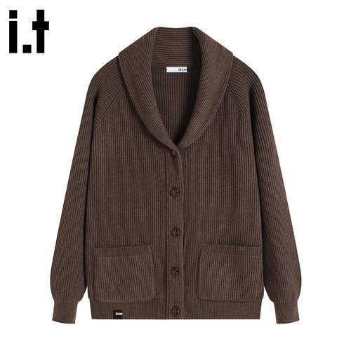 itizzue青果领毛衣男开衫外套冬