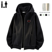 连帽开衫 izzue美式 卫衣设计感复古街头慵懒风宽松拉链外套上衣