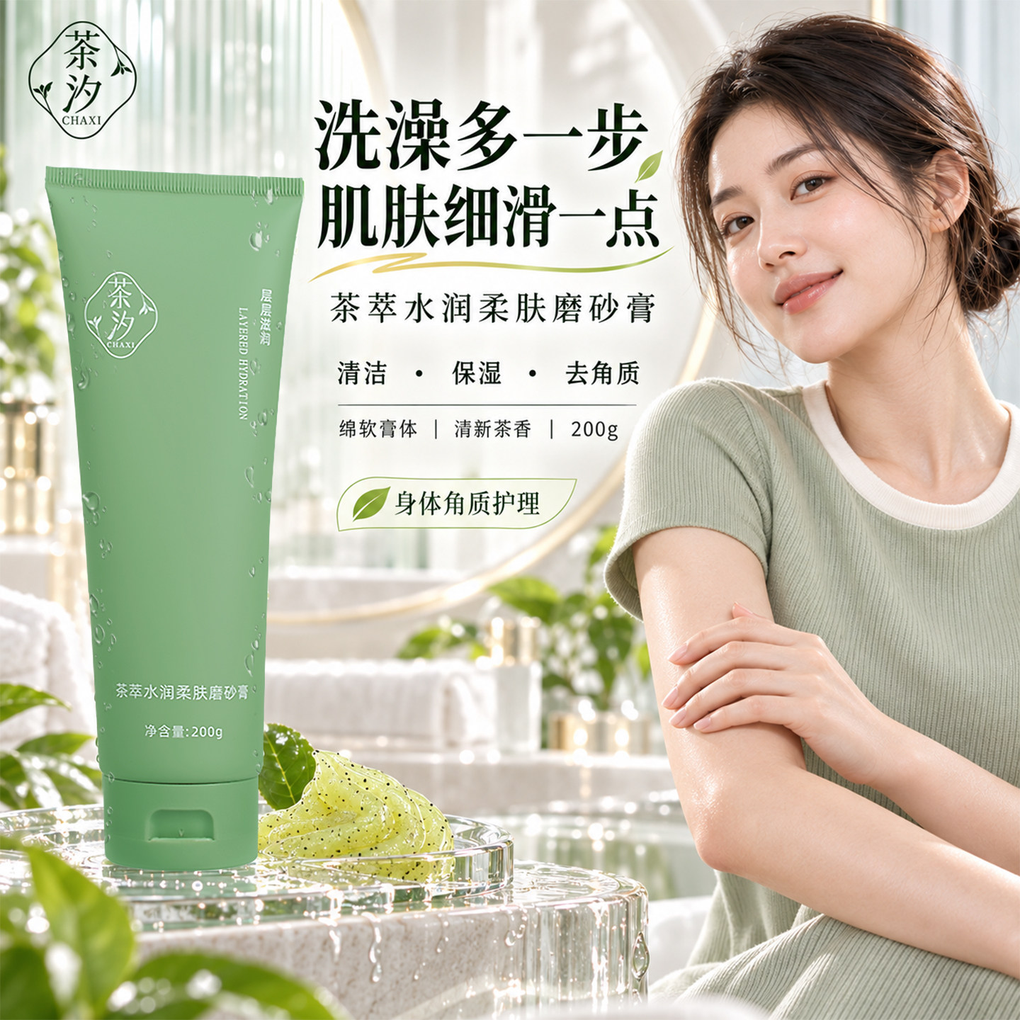 茶汐身体磨砂膏轻柔去角质