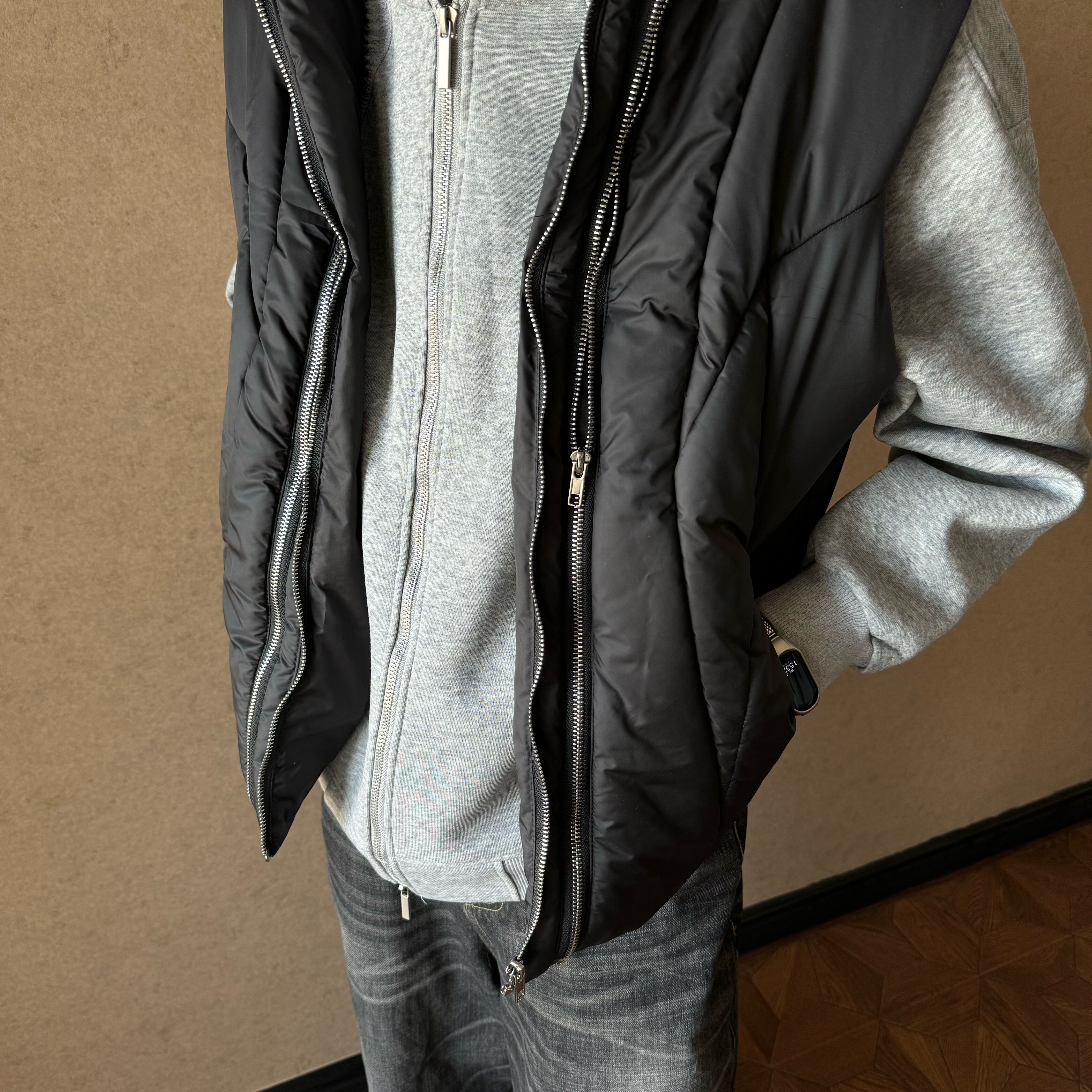 CXI美式多拉链充棉加厚视觉裁剪高领新款保暖廓形马甲