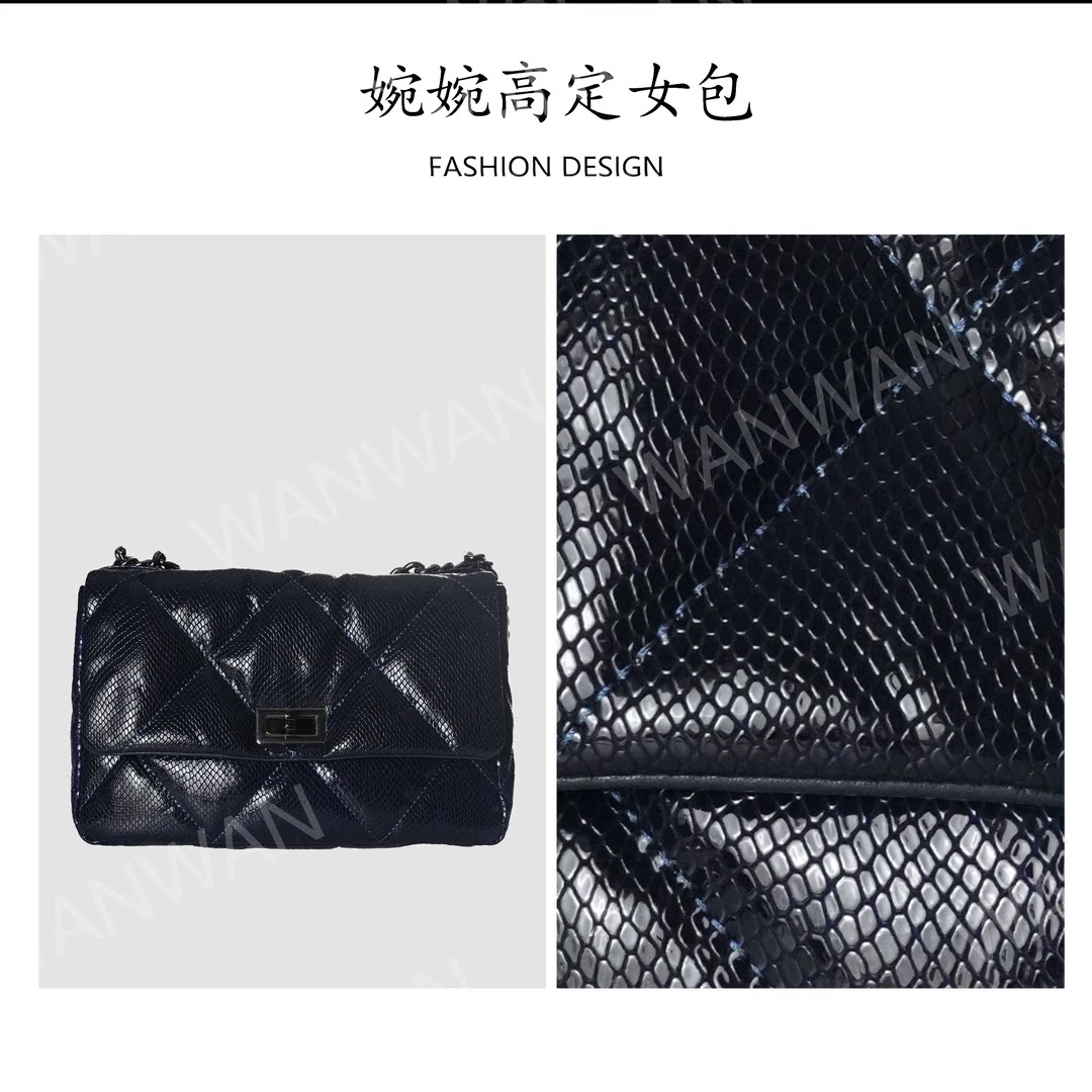 WANWAN 时尚百搭女士单肩斜挎手提款轻奢风方包BG6690-深蓝色