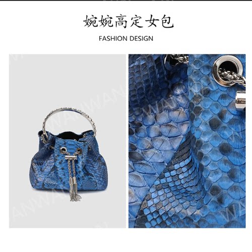 高级感镶钻流苏水桶包时尚百搭单肩斜挎手提女士包WY8851-蓝色