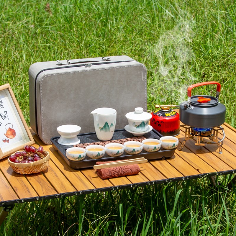 户外可携式旅行茶具套组车u载水壶背带烧水炉野外露营煮茶壶泡茶