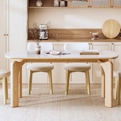 奶油风岩板餐桌椅组合客厅家用小户型实木餐桌带P电磁炉2025新款