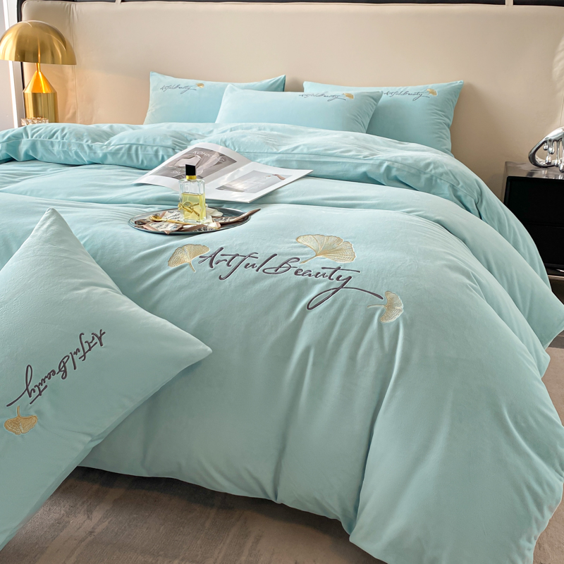 加厚防静电双g面牛奶绒四件套被套珊瑚绒牀单款被罩法兰绒冬季牀