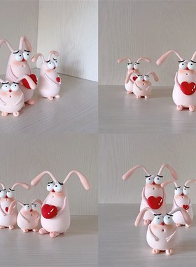 XIA 原创自制大眼n长耳爱心兔 可爱家居摆件装饰品 车内装饰摆件