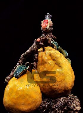 陶瓷石湾公仔创意仿真柚子宝宝新婚商铺家居客厅装饰中式禅意摆件