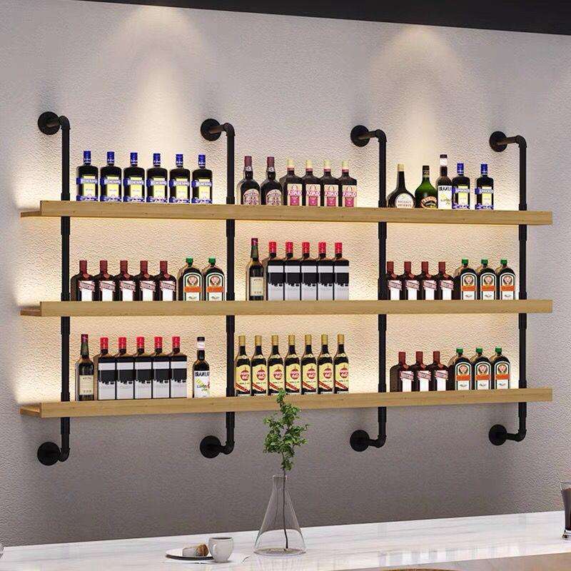 多层实木酒架壁挂式简约酒架靠墙木质置物架子餐厅酒吧烧烤店吧台