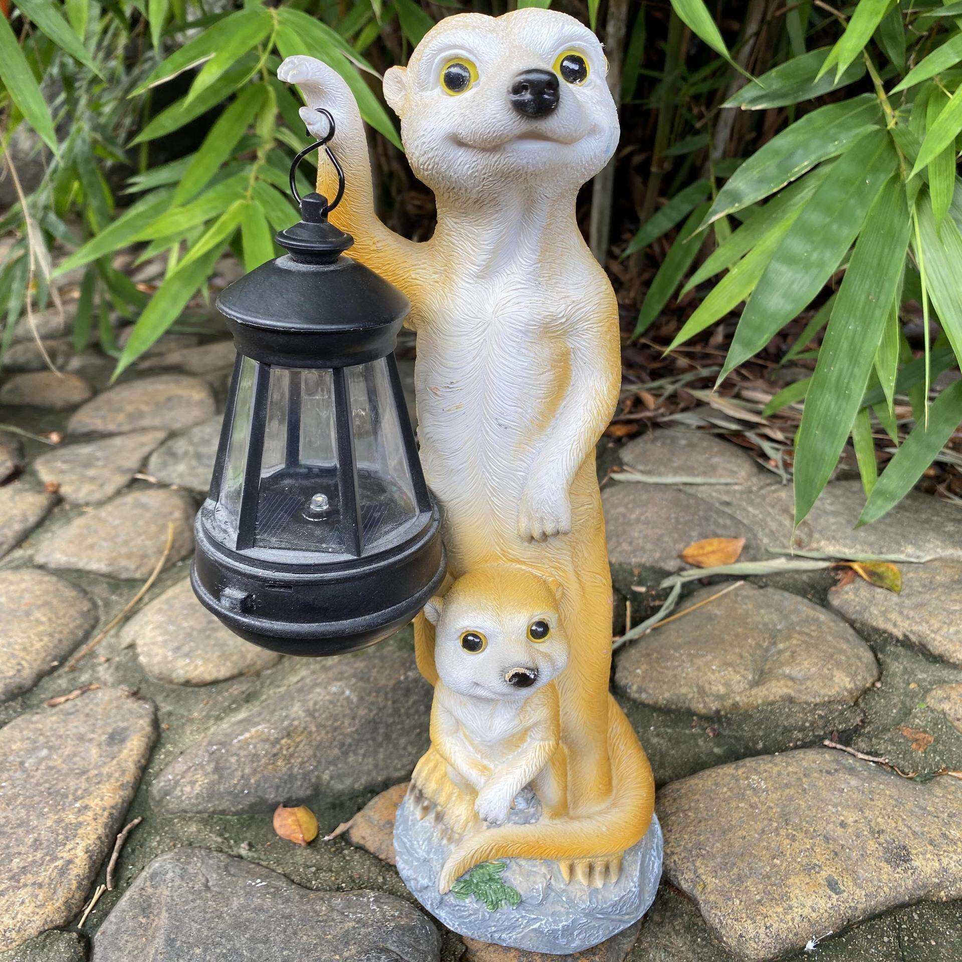 户外花园仿真动物狐獴猫鼬摆件装饰庭院太阳能灯布置摆件园艺装饰