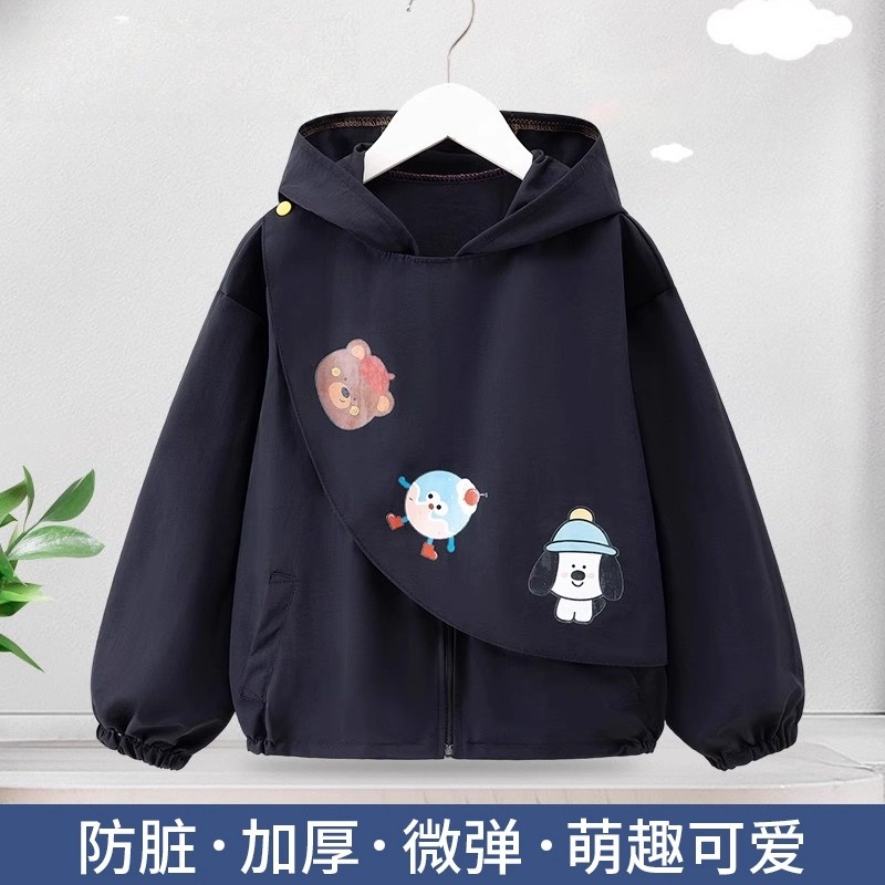 儿童罩衣秋冬加大防水防脏羽绒服外套中大童拉链正穿衣男女孩护衣