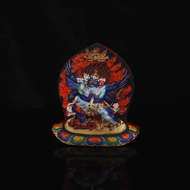 手工精工彩绘三头p六臂普巴金刚擦擦摆件大尺寸泥彩擦