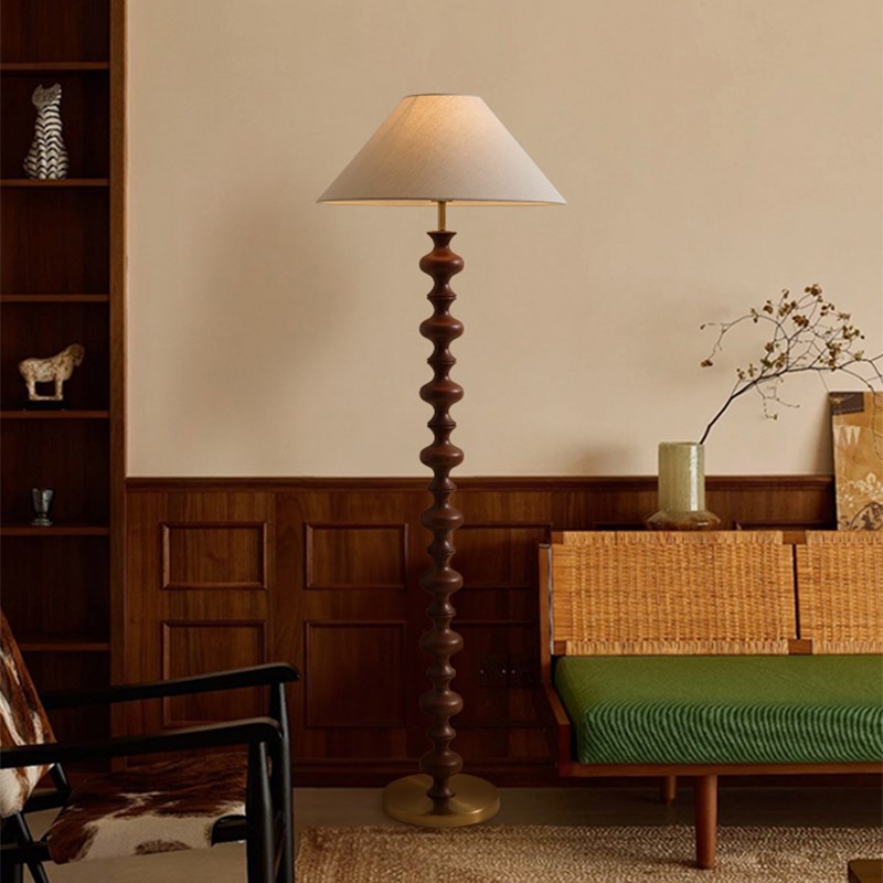 中古侘寂风实木落地灯客厅沙发法式复古高级感卧室床头Z灯落地台