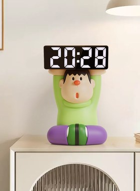 胖虎电子时钟摆台式客厅创意钟表摆放H式座钟玄关电视柜装饰品摆
