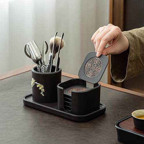 茶具配件套装不锈钢高档茶道六君子日式茶夹养壶笔茶杯垫组合