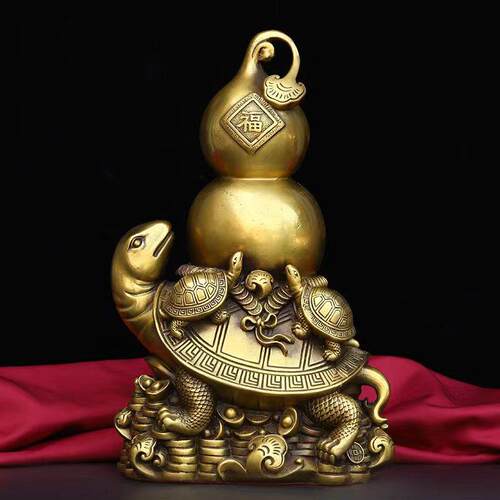 铜子母龙龟家居摆件办公场所桌面软装饰品铜工艺品龟葫芦