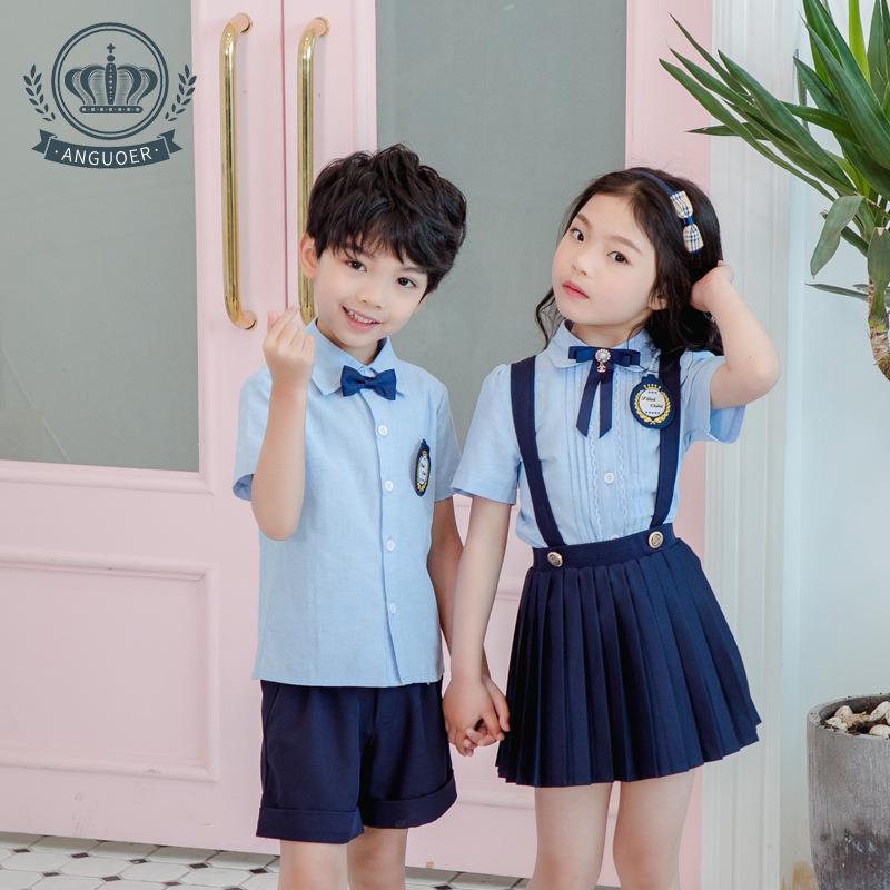 六一儿童毕业表演服幼儿园园服夏季校服短袖衬衣英伦风背带裙套装