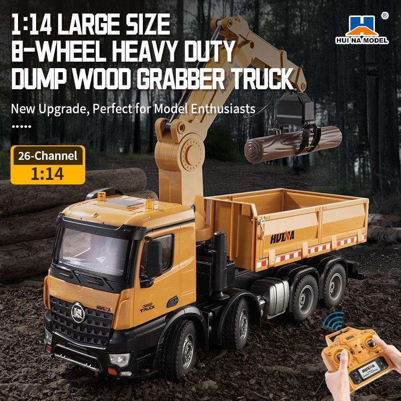 汇纳1538自卸翻斗工程车1:14 26通道合金遥控随车吊工程车模型