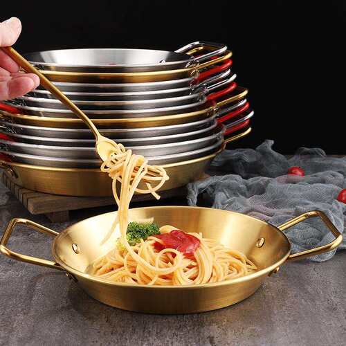 paella西班牙海鲜饭锅煎锅双耳平底锅不锈钢韩式炸鸡盘沙拉意面盘