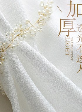 白纱窗帘2021年新款卧室透光不C透人沙客厅阳台白色定制挂钩式窗