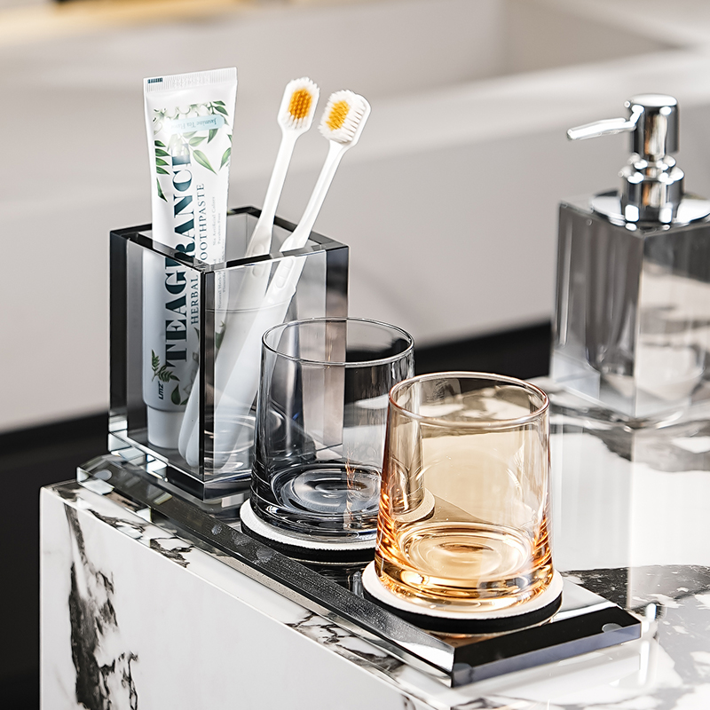 极简轻奢a水晶玻璃小户型卫生间洗手台面牙刷架漱口杯置物收纳托