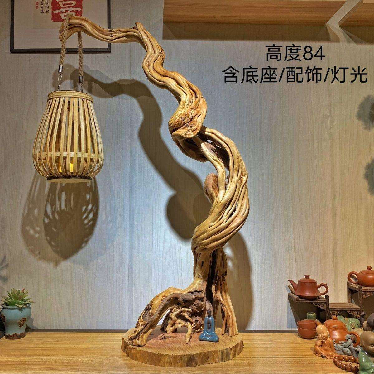 崖柏根雕树根台灯落地灯架摆设摆件天然原木随形树枝枯木风化木