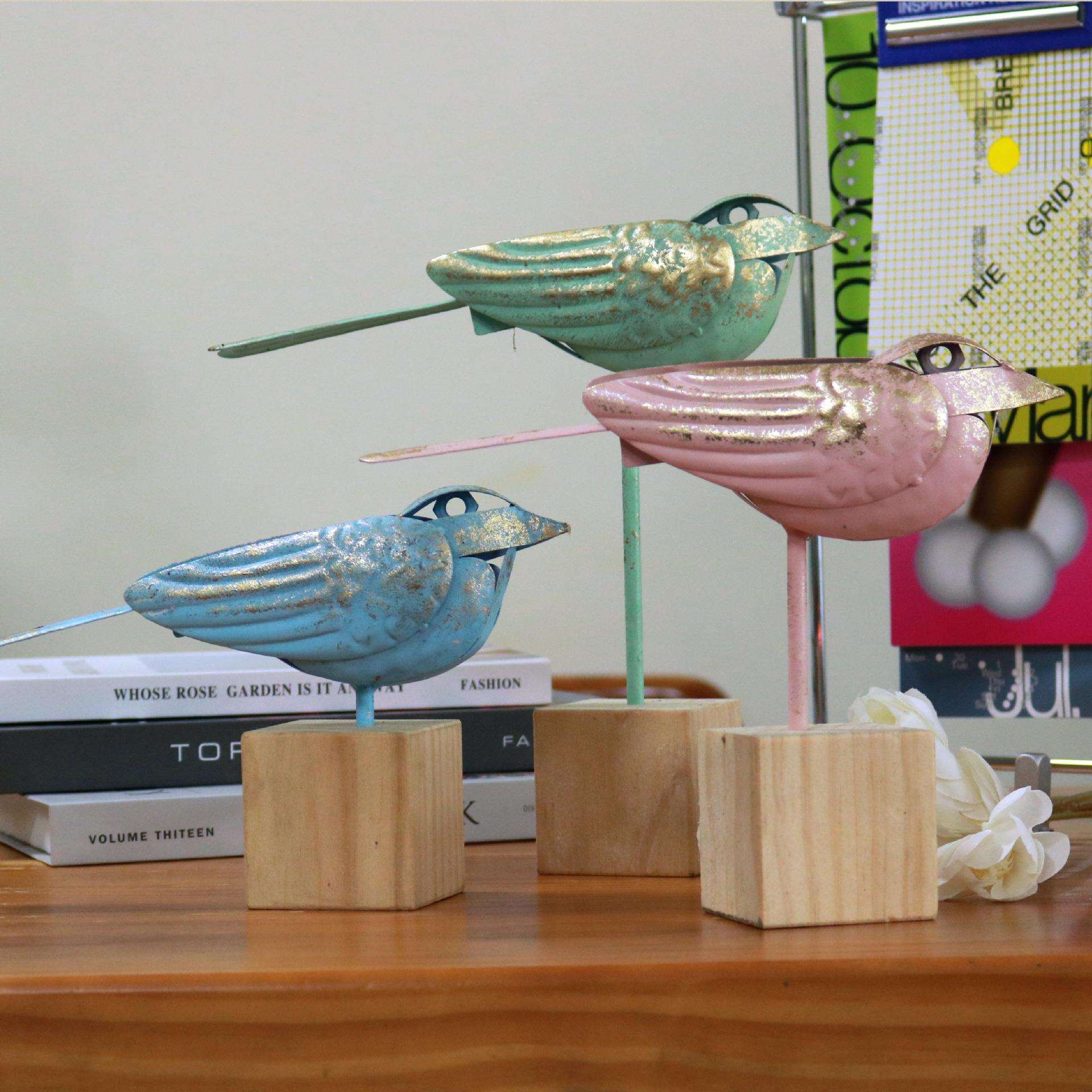 跨境摆件三只小鸟套装动物摄影道具工艺品家居美式乡村风户外