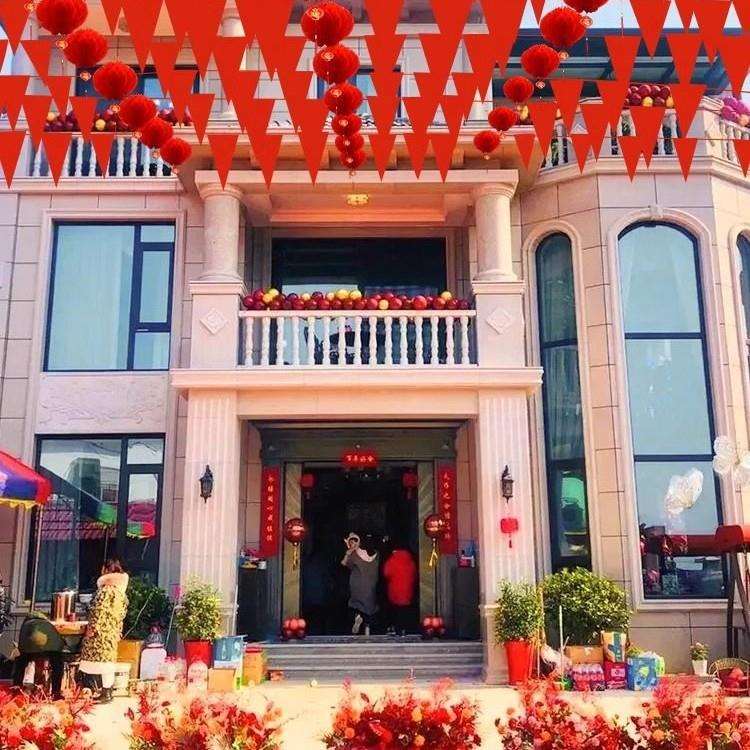 结婚三角串旗喜灯笼彩旗拉花农村院子婚礼场景户外布置喜庆装饰