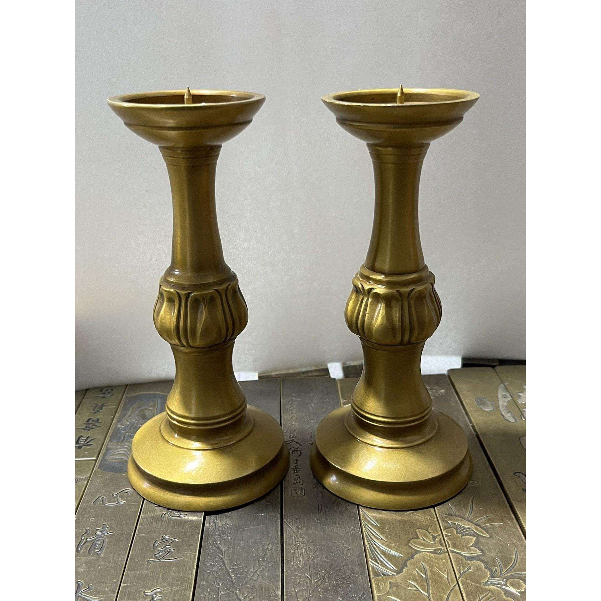 仿古做旧古玩 古董收藏品铜莲花炉供器一套客厅铜摆件金属工艺品