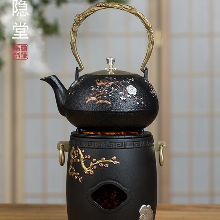 铁壶炭炉煮茶铸铁煮茶壶烧水泡茶壶生铁碳炉风炉酒精炉炭火煮茶炉