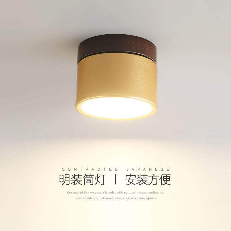 胡桃木色新中式过道灯简约现代玄关走廊过道吸顶灯中国风金色灯具