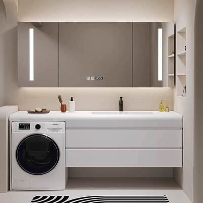 浴室柜洗衣机一体柜组合定制做洗手间脸盆洗漱台面高低柜岩板陶瓷