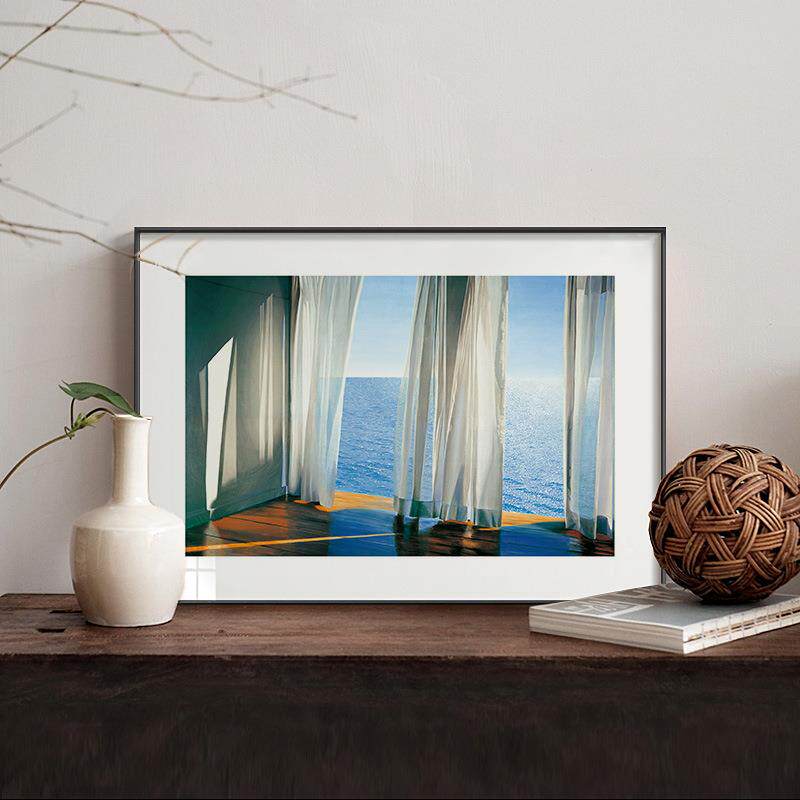北欧绘画窗户窗帘面朝大海风景画客厅装饰画民宿餐厅挂画卧室壁画
