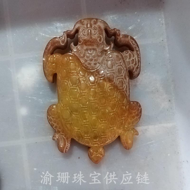 岫玉做旧仿古件蜜蜡色乌龟摆件雕刻件饰品摆件工艺品玉器厂家